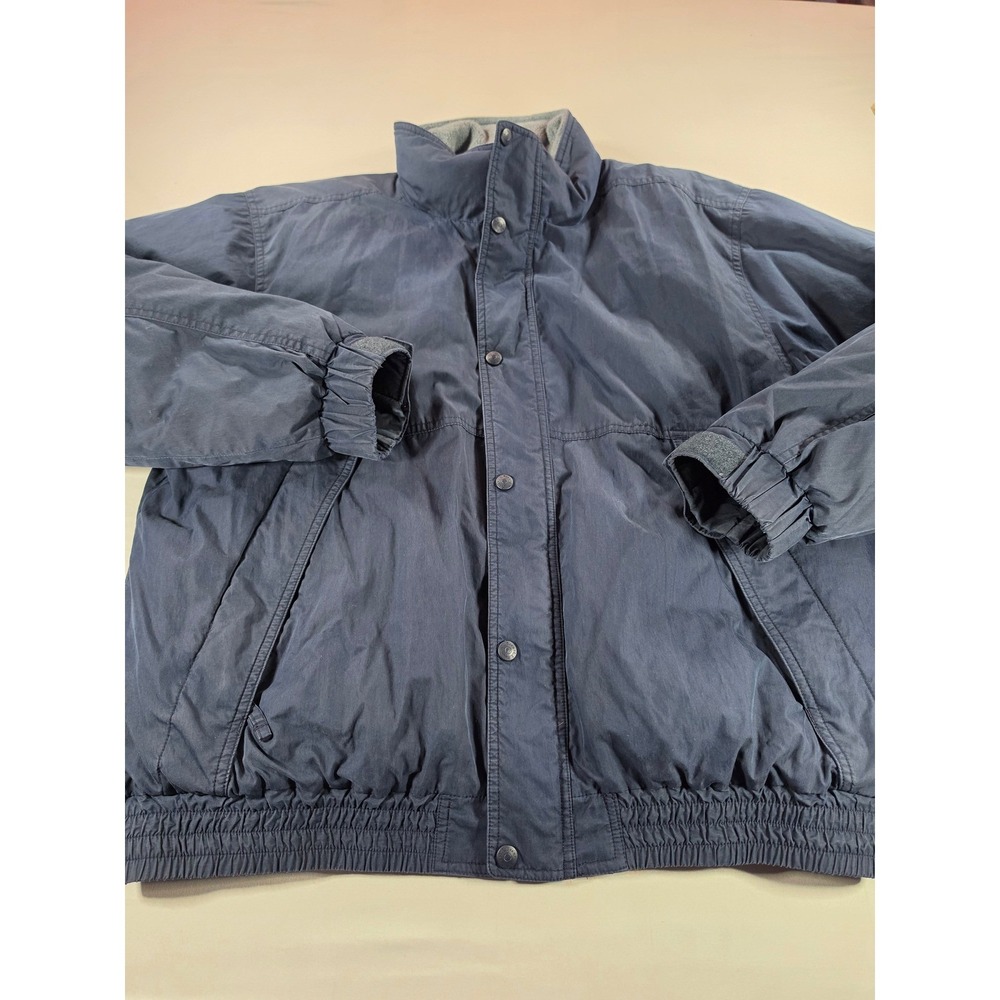 LL Bean Mens XL Goose Down Puffer Jacket Navy Blue Fleece Collar Winter Coat